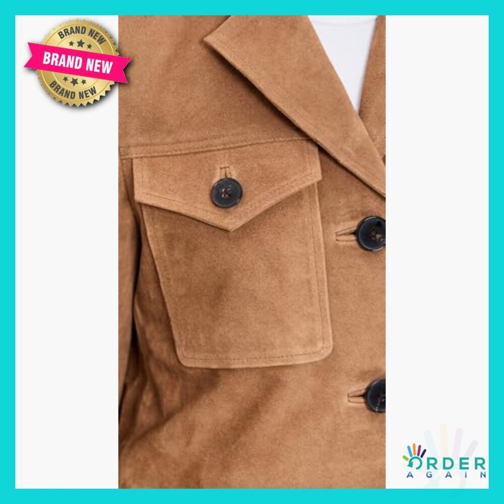 Classic Suede Blazer Long Chore Jacket Elegant Minimal Chic Fall Style - Picture 6 of 6